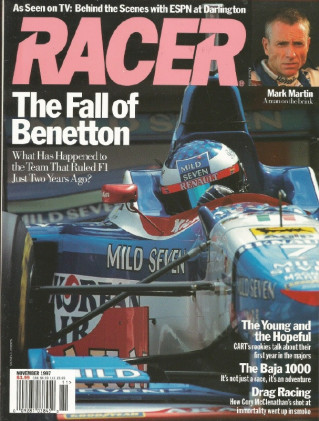 RACER MAGAZINE 1997 NOV - MARK MARTIN, BAJA, T-BIRD STOCK CAR, ROUSH-MARTIN